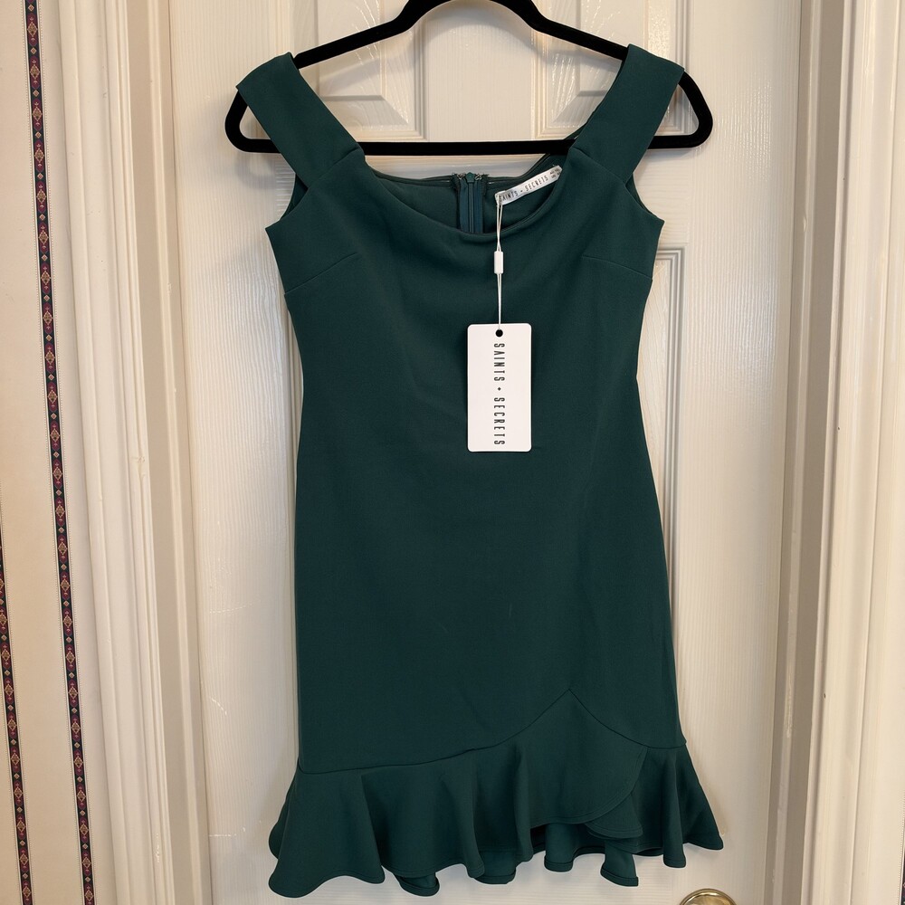 Saints + Secrets US M Green Dress with Ruffle Hem